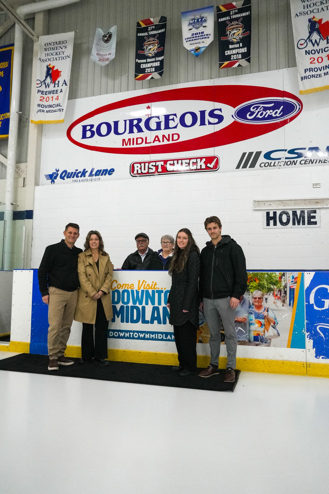 The Bourgeois family on the ice at the Bourgeois Community Centre