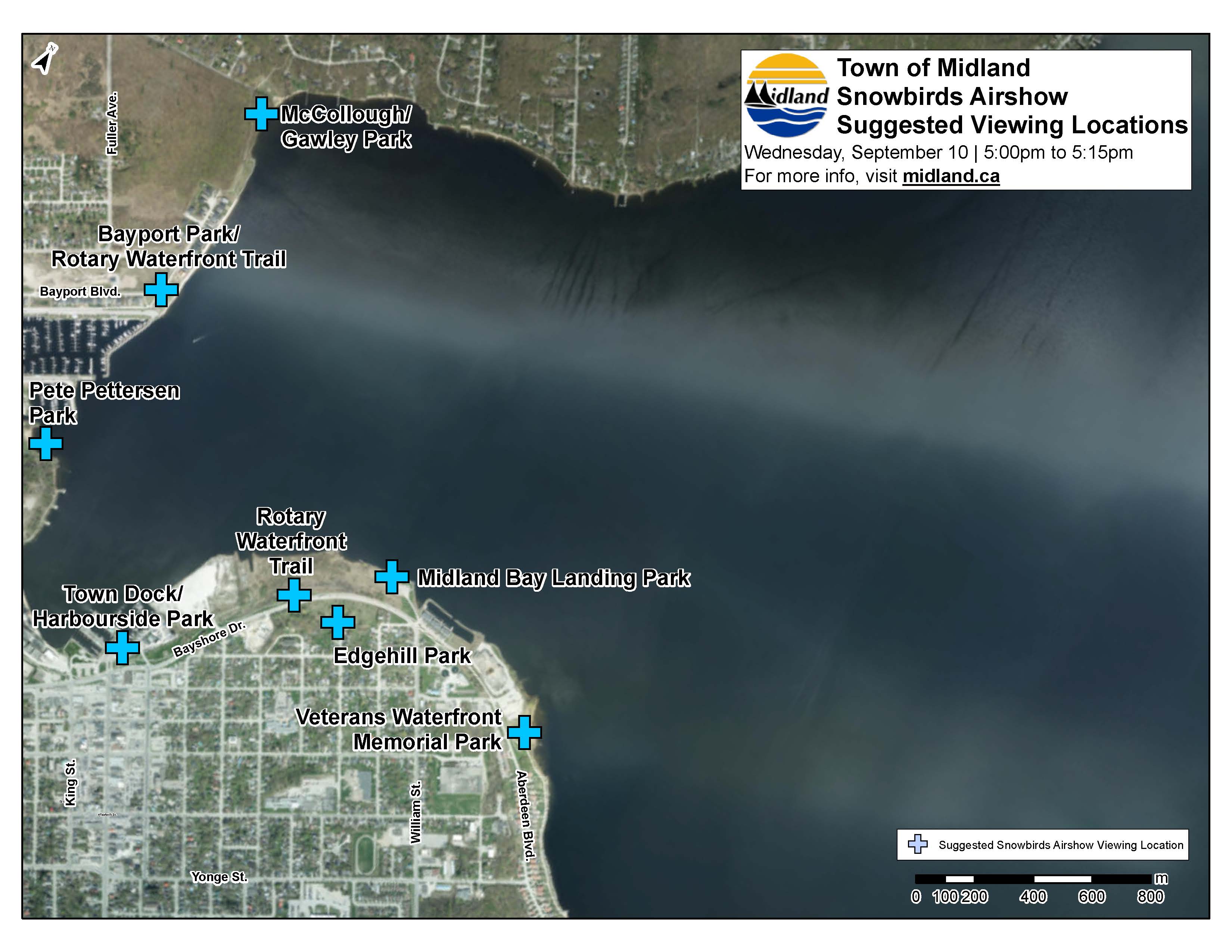Town of Midland Snowbirds Airshow Suggested Viewing Locations