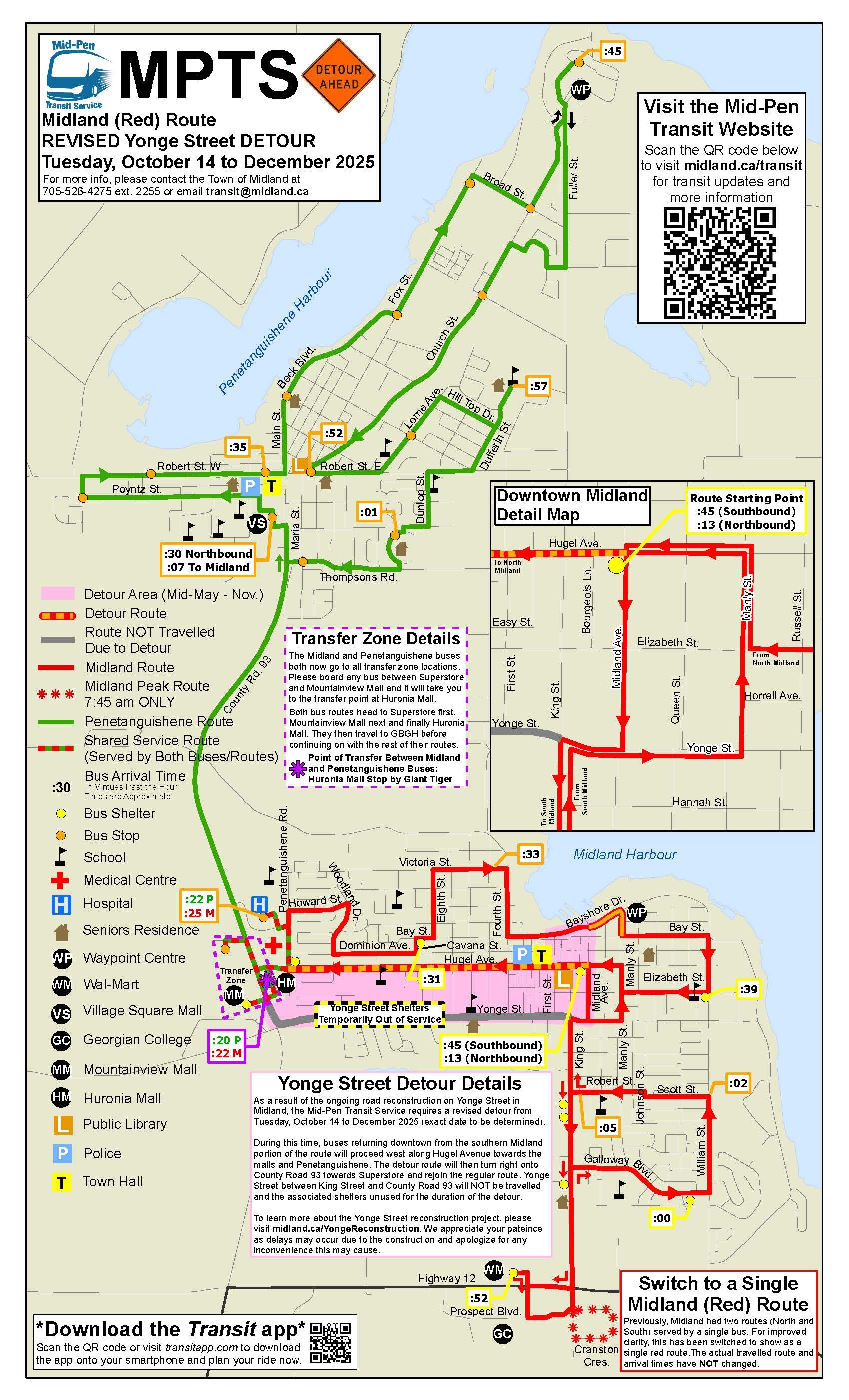 Transit detour map for October 2025