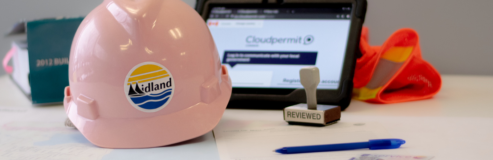 Hard hat with office supplies