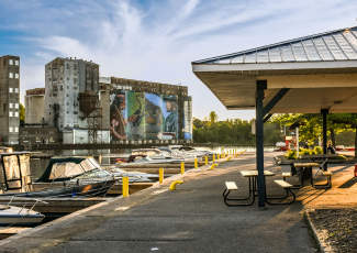 Harbour with grain elevator