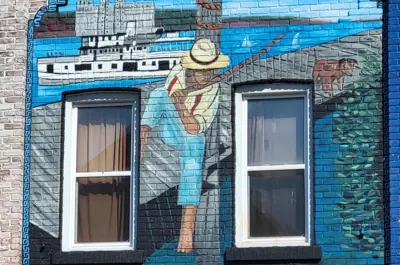 Fishing at Midland Harbour mural after restoration