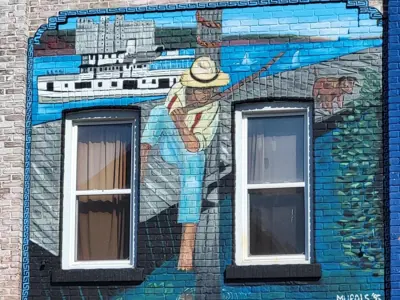 Fishing at Midland Harbour mural after restoration